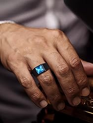U7 Men Statement Wedding Band with Blue Topaz