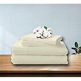 SLEEP-NEST Luxury 4 Piece Sheet Set Expanded/Olympic Queen 66" x 80" Size 100% Pure Cotton Softest 600TC Elastic All Around Fit Mattress up to 16 inch, Cooling Sheets, Ivory