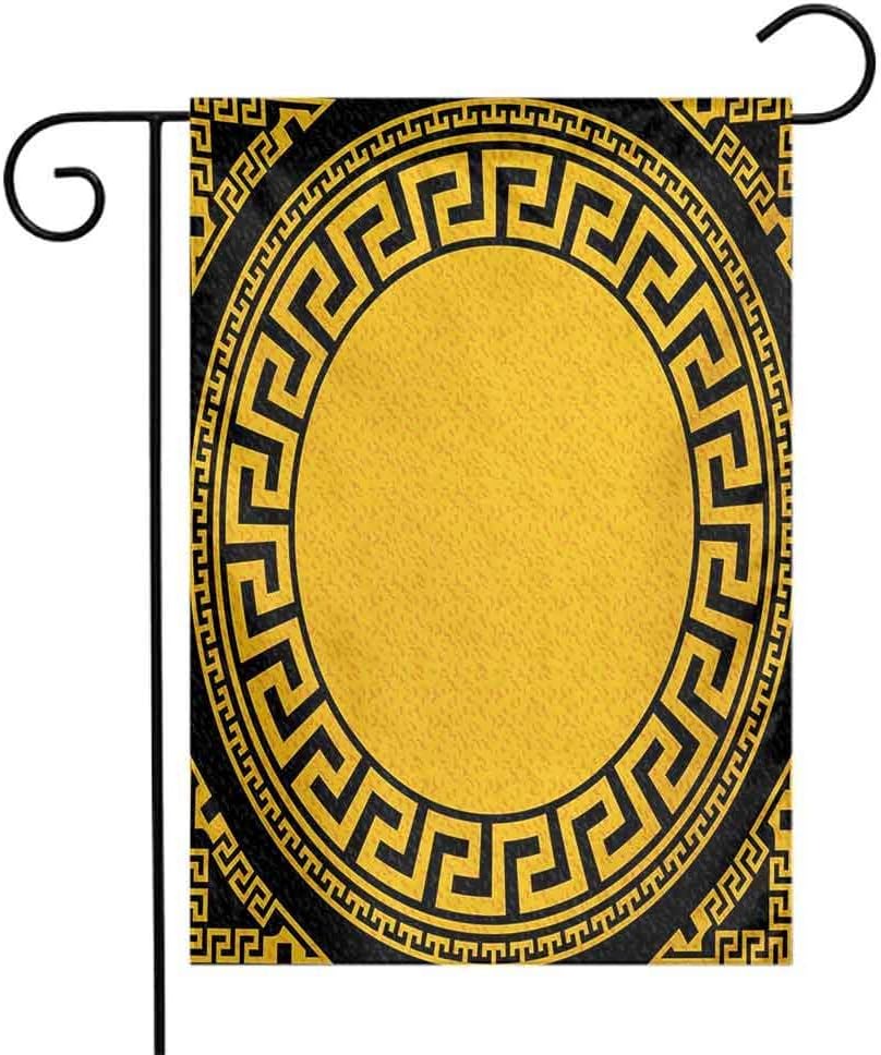 Garden Flags Double-Sided Polyester Vertical Outdoor Yard flag Greek Key Sun Inspired Big Circle with Antique Fret and Triangular Ornaments Charcoal Grey Marigold Home Decorative Christmas 12x18