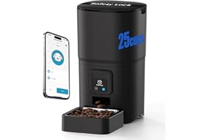 PAPIFEED 2.4G WiFi Automatic Cat Feeder, 6L/25Cup Automatic Pet Feeder with APP Control for Remote Feeding, Detachable for Easy Clean, Cat Food Dispenser with Alexa,1-10 Meals Per Day for Dog, Black