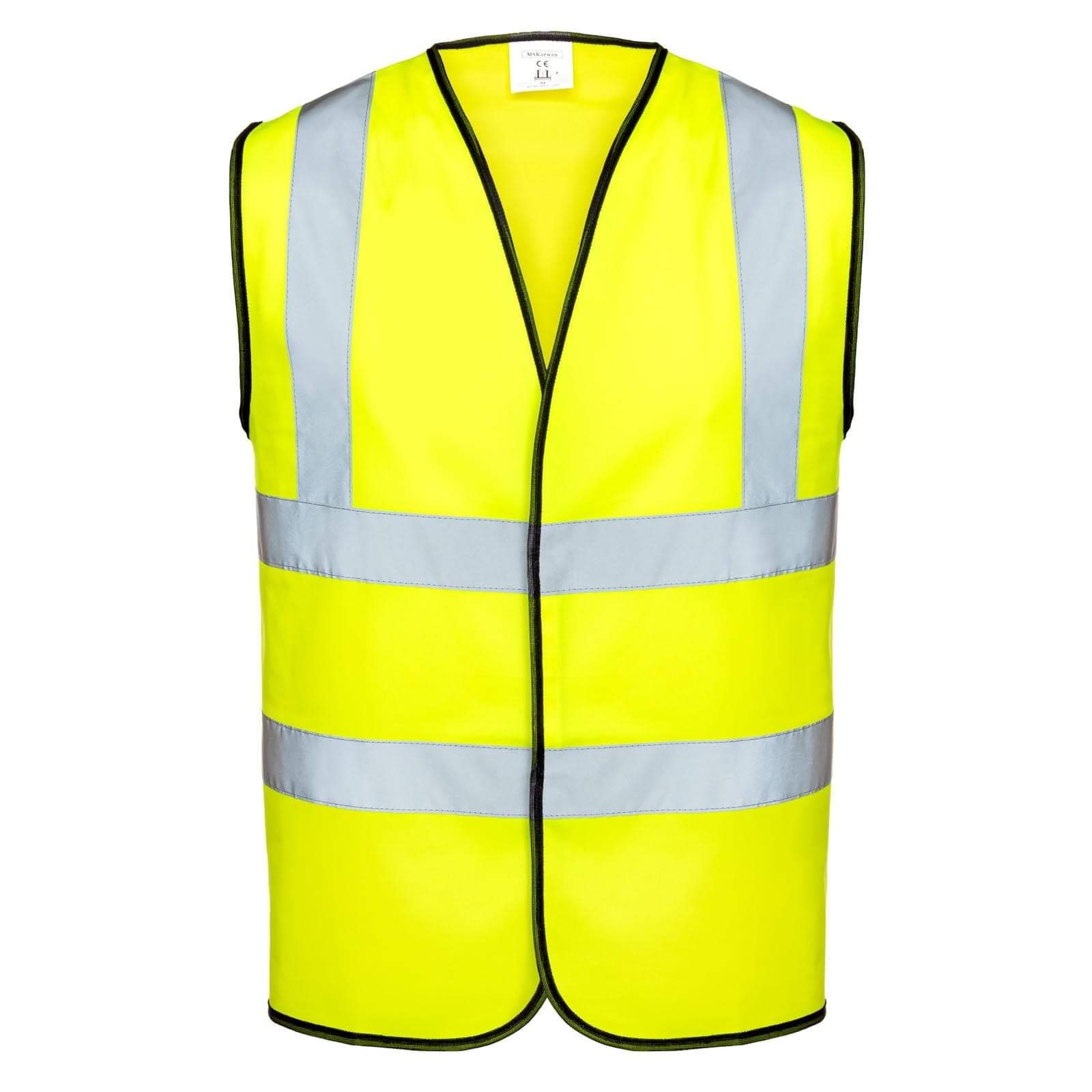 MSKarwan Unisex High Visibility Vest Sleeveless Waistcoat with Reflective Tape Hook & Loop Front Fastener Yellow Hi Vis Vest, Black Edge Trim - Hi Viz Reflective Safety Vest- Large