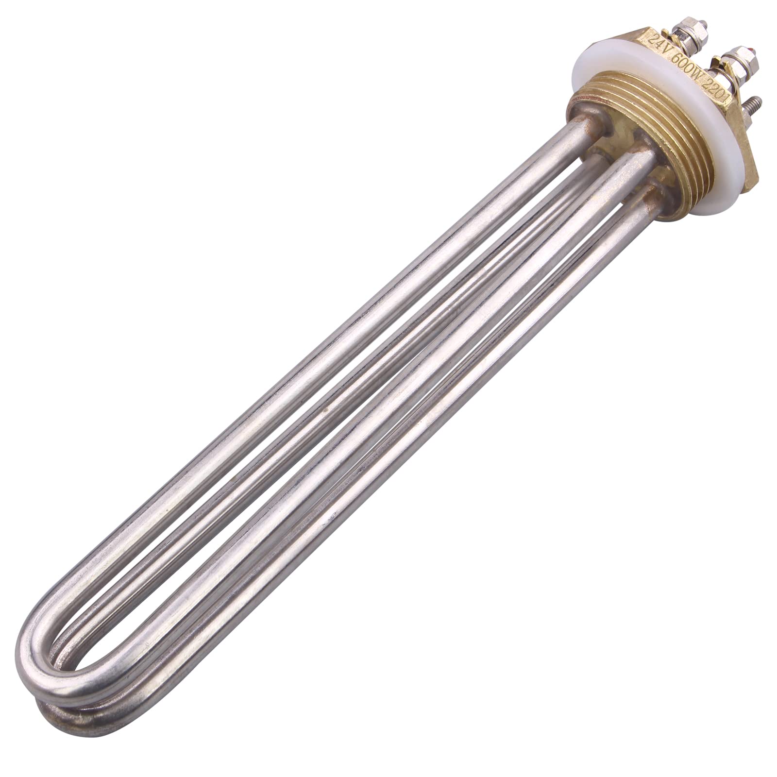 DERNORD 24V 600W DC Submersible Water Heater Element Stainless Steel Heating Element with 1.25 Inch BSP Brass Thread Fitting Double U Typ