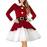 Baloco Women Christmas Sexy Mrs Santa Dress Costume Red Velvet Dress Plush Sashes Decorated Adults Cosplay Party Santa Outfit