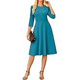 GRACE KARIN Work Dresses for Women 2025,3/4 Sleeve Church Dresses, A-line Fall Wedding Guest Dress with Pockets