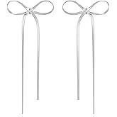CUFELMU Gold Silver Bow Drop Earrings for Women Long Tassel Chain Bow Earrings Ribbon Bowknot Dangle Earrings Jewelry Gifts