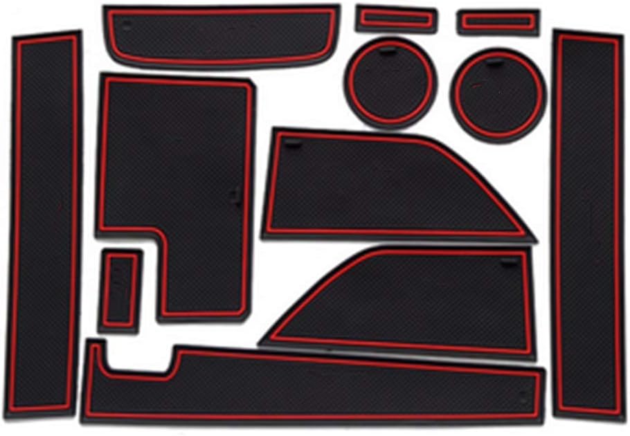 for Mustang 2015-2017 (12pcs) Custom Gate Slot Pad Cup Holder Pads Door Groove Mat Center Organizer Storage Box Non-Slip Silica Liner Red