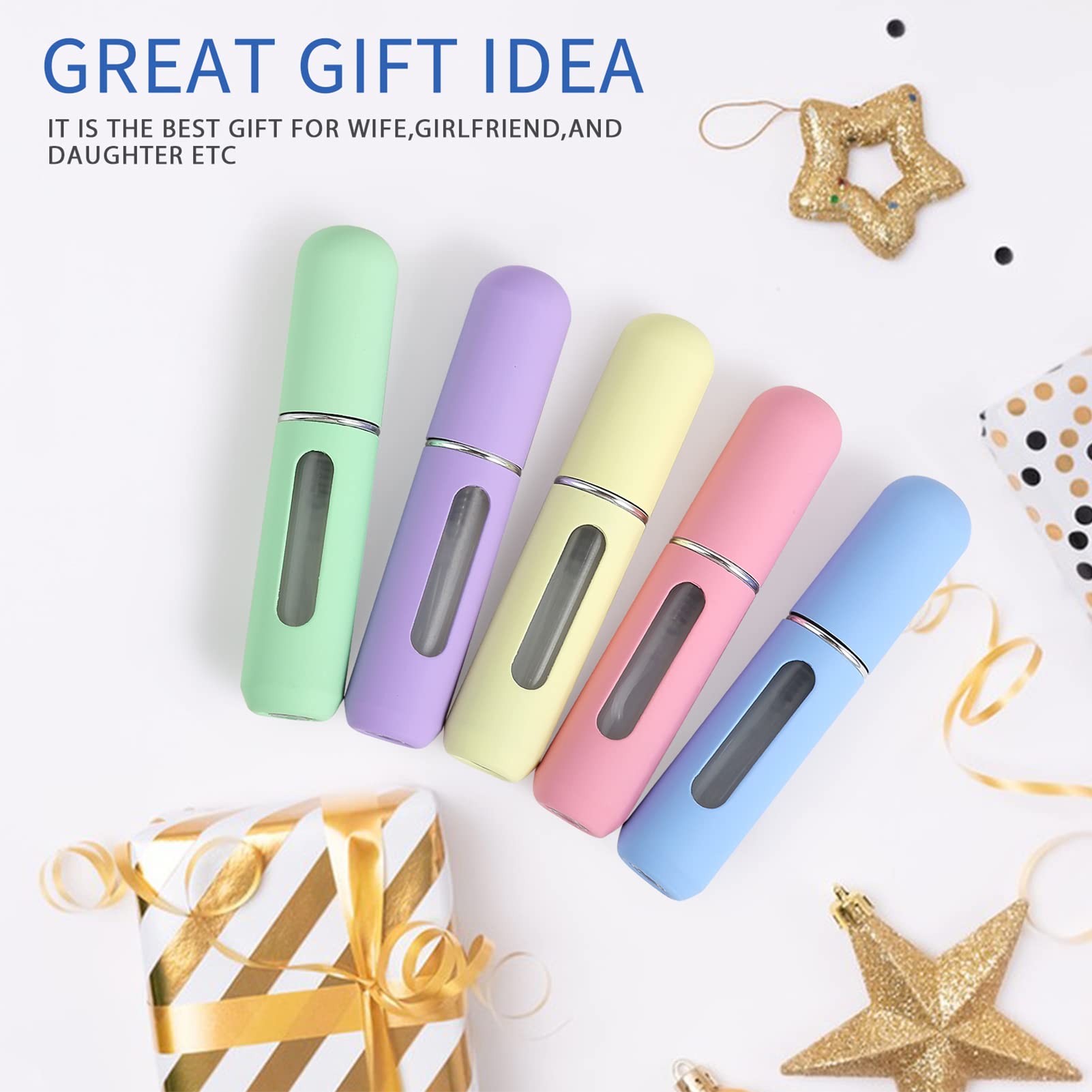 YOCASII 5pcs Refillable Perfume Bottle, Upgraded Atomizer Sprayer, Mini Cologne Travel Bottle Refillable, Pocket Perfume Dispenser Fill from Bottom, Portable Perfume Refillable Bottle for Travel