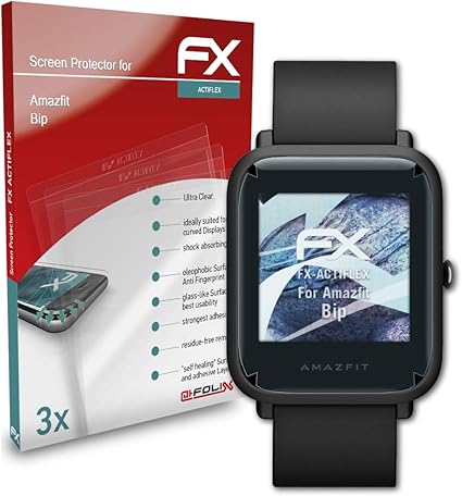 atFoliX Película Protectora Compatible con Amazfit Bip Protector Película, Ultra Claro y Flexible FX Lámina Protectora de Pantalla (3X)