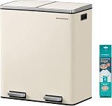 SONGMICS Dual Rubbish Bin 2-Compartment 30 L each with Lids Pedals Cream