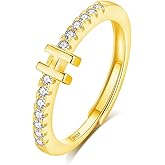 INFUSEU Gold Initial Rings with Letter H Jewelry for Women Teen Sterling Silver 925 Stacking Alphabet Monogram Toe Stackable Stacks Adjustable Size 7 8 6 Her Birthday