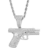 Rrdaily Hip Hop Zircon Pistol Pendant Necklace Stainless Steel Rice Rope Chain Gun Necklace for Men Jewelry Gifts