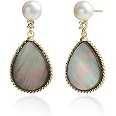 Handmade Teardrop Shell Dangle Earrings for Women, Pearls Sterling Silver Posts