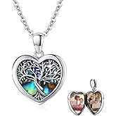 AOVEAO Tree of Life Locket Necklace That Hold Pictures Sterling Silver with Abalone Shell Family Tree Pendant Necklace Memorial Photo Heart Necklace Jewelry Xmas Gifts for Women