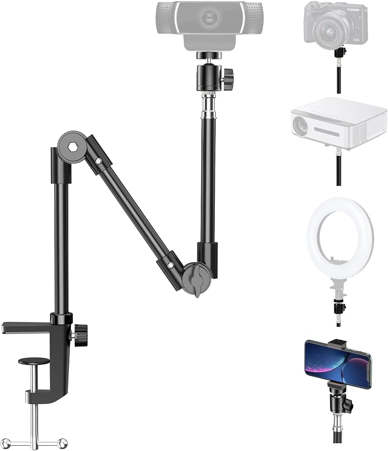 KDD Webcam Stand Mount with Phone Holder 21.7 Inch Gooseneck Universal 1/4"