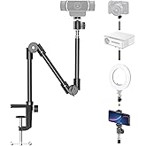 KDD Webcam Stand Camera Mount with Phone Holder, 22 Inch Foldable Flexible Gooseneck Cell Phone Clamp & Table Projector Mount, for Logitech C922 C930e C920S C920 C960 Brio 4K, Gopro Hero 8 7 6 5