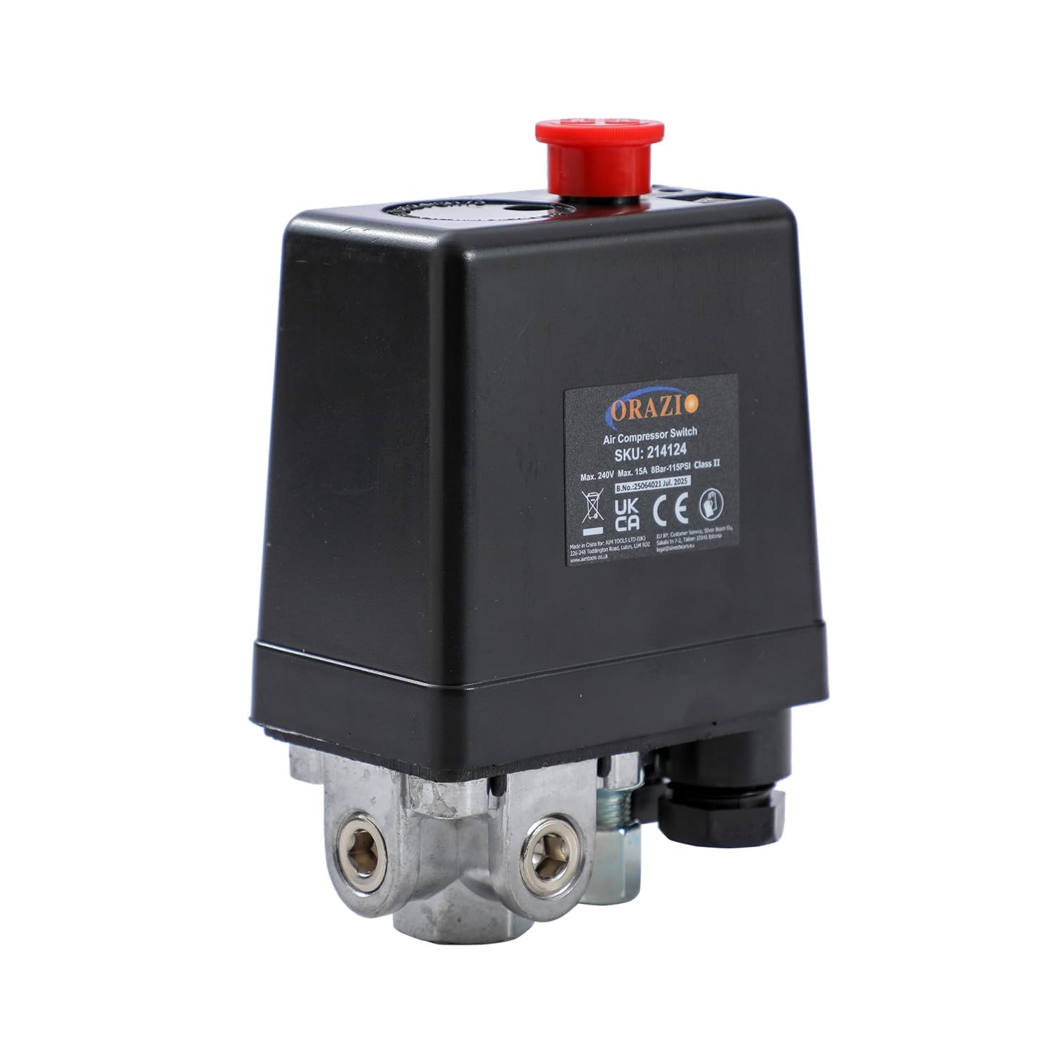 ORAZIO Air Compressor Pressure Control Switch 1/4" 3 Port Sigle Phase 220V with Screws for Air Compressor Pump Control Valve 214124