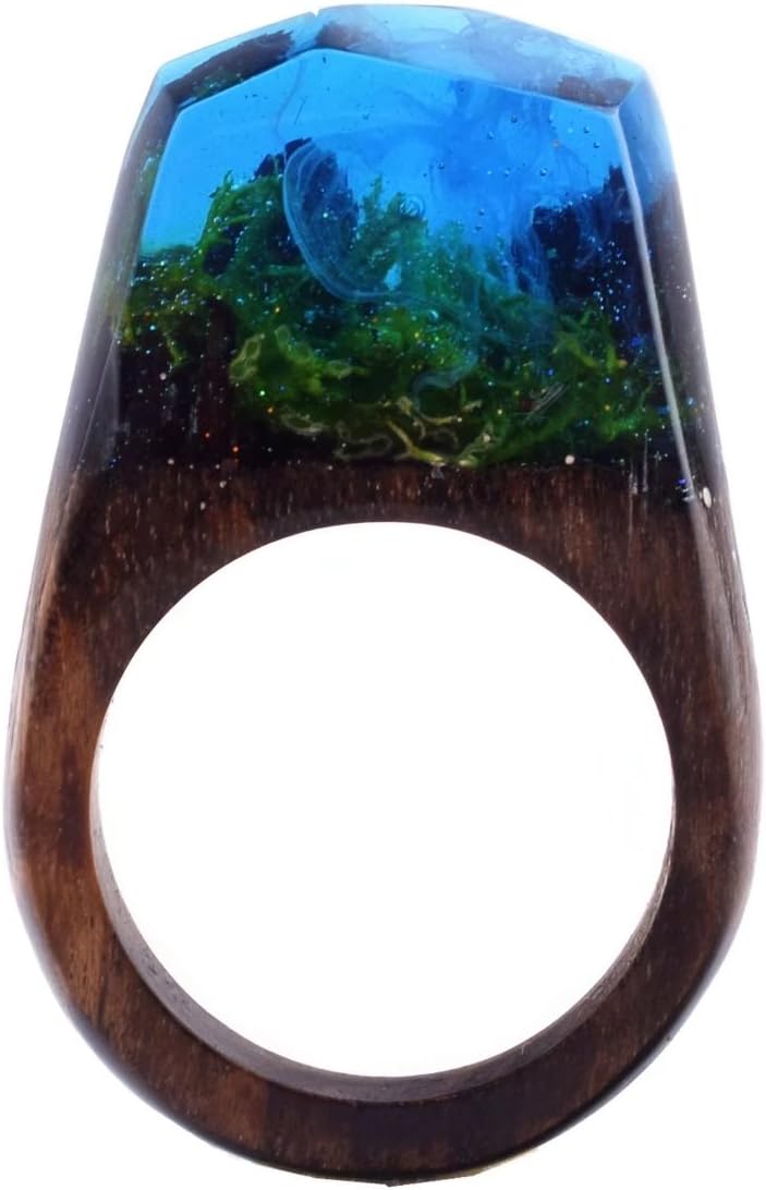 Handmade Secret Wooden Resin Ring With Inward with Natural Landscape