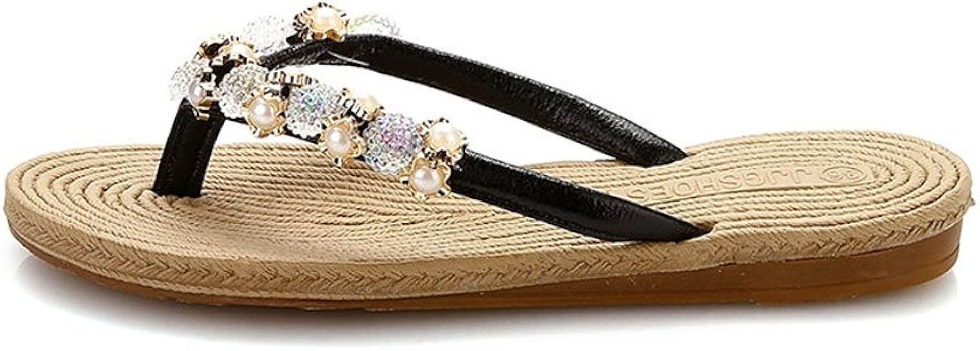 Black Women's Diamante Low Heel Flip Flop 8 M US Women Amazon.ca