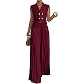 SOLY HUX Women's 2 Piece Business Outfit Button Down Lapel Collar Crop Vest Top and Pleated Pants Set