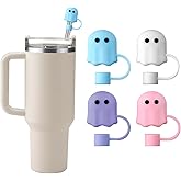 Halloween Silicone Straw Covers Cap for Stanley Cup, Cute Straw Topper for Stanley 30&40 Oz Tumbler, Reusable Dust-Proof Drinking Straw Cover, Set of 4 (Halloween Ghost)