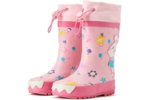 LEMONKID Toddler Kids Reflective Stripes Rain Boots Waterproof Rubber Boots in 3D Patterns for Boys and Girls