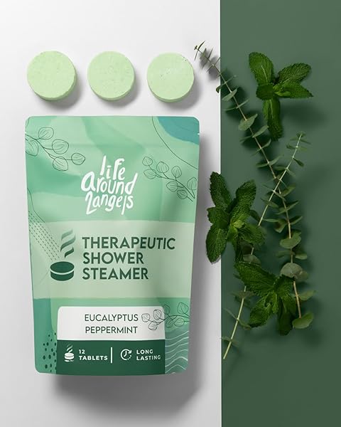 LIFEAROUND2ANGELS THERAPEUTIC SHOWER STEAMER EUCALYPTUS PEPPERMINT 12 PACK MADE IN USA STRESS SHOWER VAPOR SHOWER BOMB TABLETS SELF CARE RELAXATION GIFTS FOR WOMEN SPA CHRISTMAS GIFTS STOCKING STUFFER
