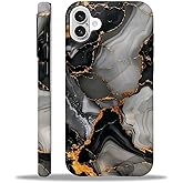 CARLOCA for iPhone 16 Case, Fluid Veins Gold Black Gray Marble Full Body Pattern for Girl Women Hybrid 2-Layer Hard Shell Silicone Protective Case for iPhone 16