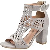 ASOEKIN Chunky Heeled Sandals for Women - Cutout Strappy Peep Toe Summer Block Heels Buckle up Party Dressy Sandal