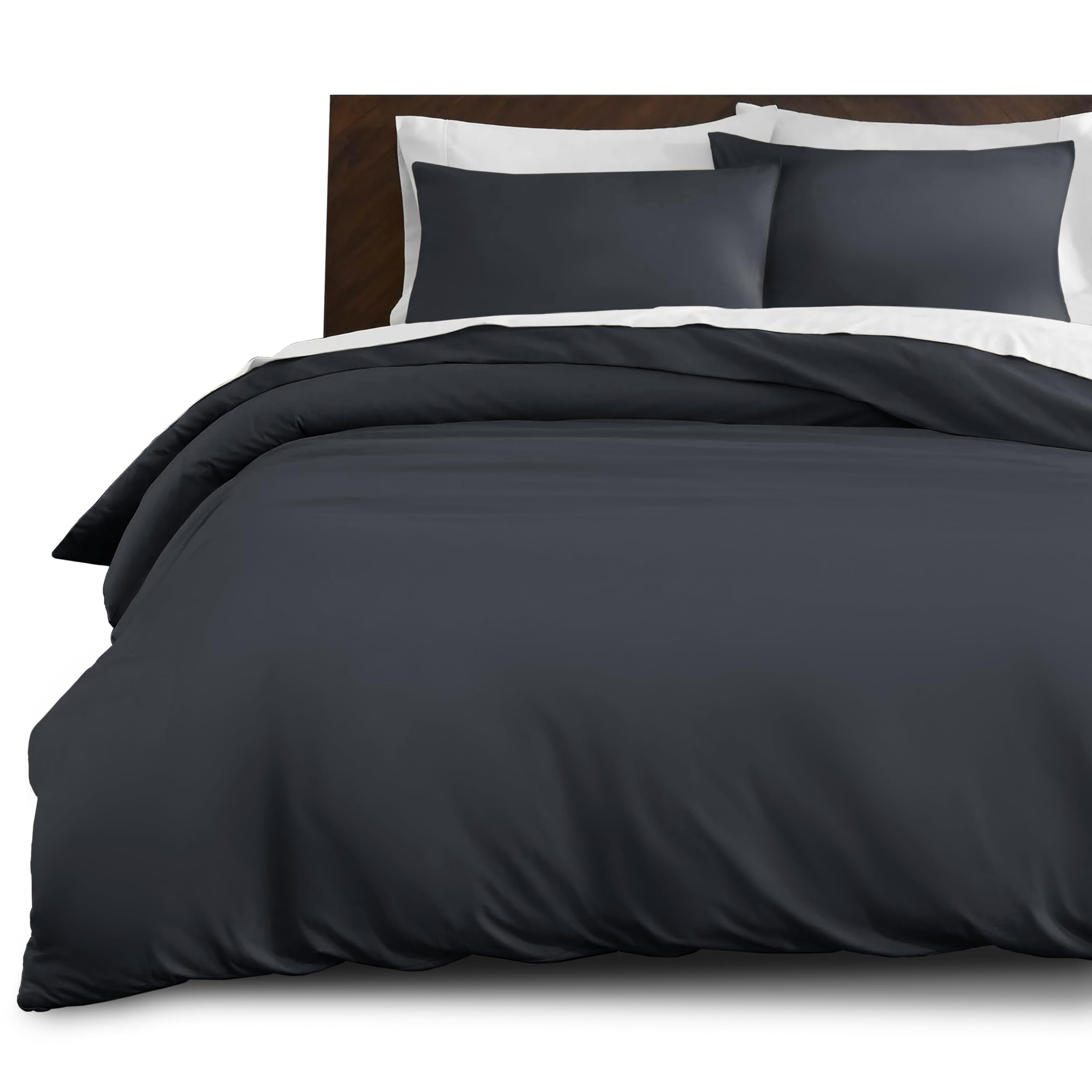 Imperial Rooms Single Duvet Cover Set Brushed Microfiber Plain Charcoal Bedding Set Button Closure Ultra Soft 2 PCs Quilt Cover with Pillow Case (135 x 200 Cm) — image 1