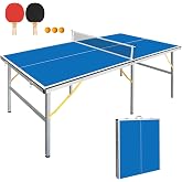 SculPong 6FT 72''x36'' Ping Pong Table Foldable Midsize Table Tennis Table with Net, Paddles and Balls, MDF Multi-Use Family Game Table Assembly Free for Kid Teenager Adult, Compact &amp; Portable