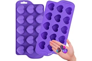 Bakerpan Silicone Chocolate Heart Mold, Heart Shaped Jelly and Ice Tray, Candy Mold, 15 Cavities - Set of 2