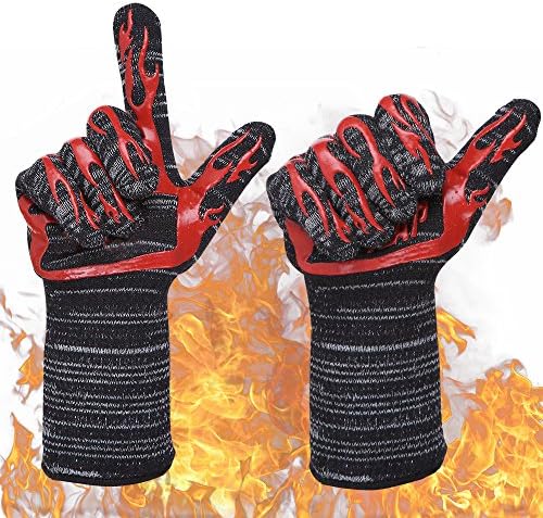DOFAN SF 932°F Heat Resistant Kitchen Oven Mitts Gloves,BBQ Cooking Gloves,Non-Slip Silicone Coated Oven Mitts for Grilling