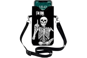 otilil Neoprene Cell Phone Sleeve Pouch Case Bag with Crossbody Strap Neck Lanyard for Women 7.1 X 3.9 in Skeleton Black