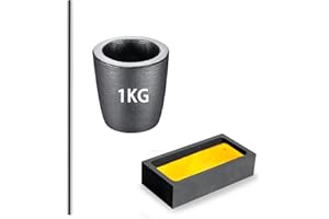 MIAKEED 3 Pieces Graphite Crucible Ingot Mould Stir Rod Kit, Including 1 KG Clay Graphite Crucible for Melting, 1 KG Graphite Torch Smelting Casting Ingot Mold, 1 Graphite Stir Rod Skimmer