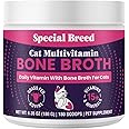 Cat Multivitamin with Grass-Fed Bone Broth – Daily Supplement for Immune, Joint, Skin, Coat & Gut Health – Omega 3s, Lysine, Beta Glucan, Vitamins A-E, C, D – 180 Day Supply – No Fillers