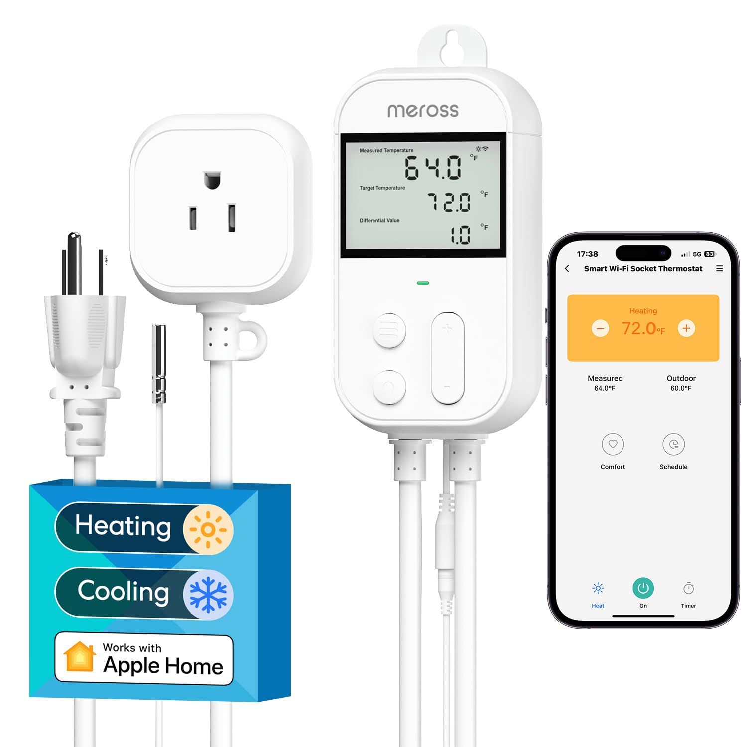 Photo 1 of meross Smart Temperature Controller 15A 1800W, Smart Wi-Fi Thermostat Controlled Outlet Plug Works with Apple Home, Alexa, Google Home for Heating Cooling Homebrew Fermentation Reptiles Greenhouse