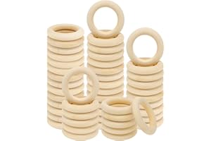 HANWER 50 PCS Unfinished Wooden Rings for Crafts, Natural Wood Rings for DIY Without Paint, Wooden Rings for Macrame, Jewelry Making 55mm/2.2inch