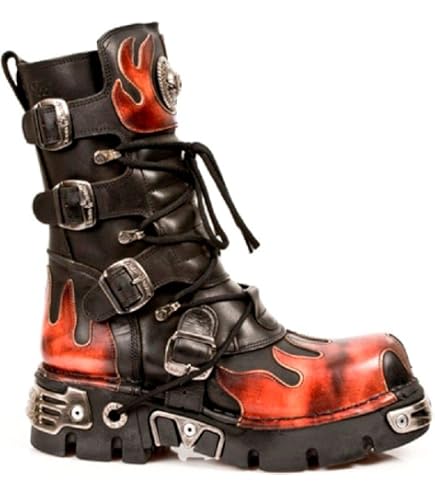 Amazon.com | New Rock Unisex M.727-S1 Black Leather Boots Skull