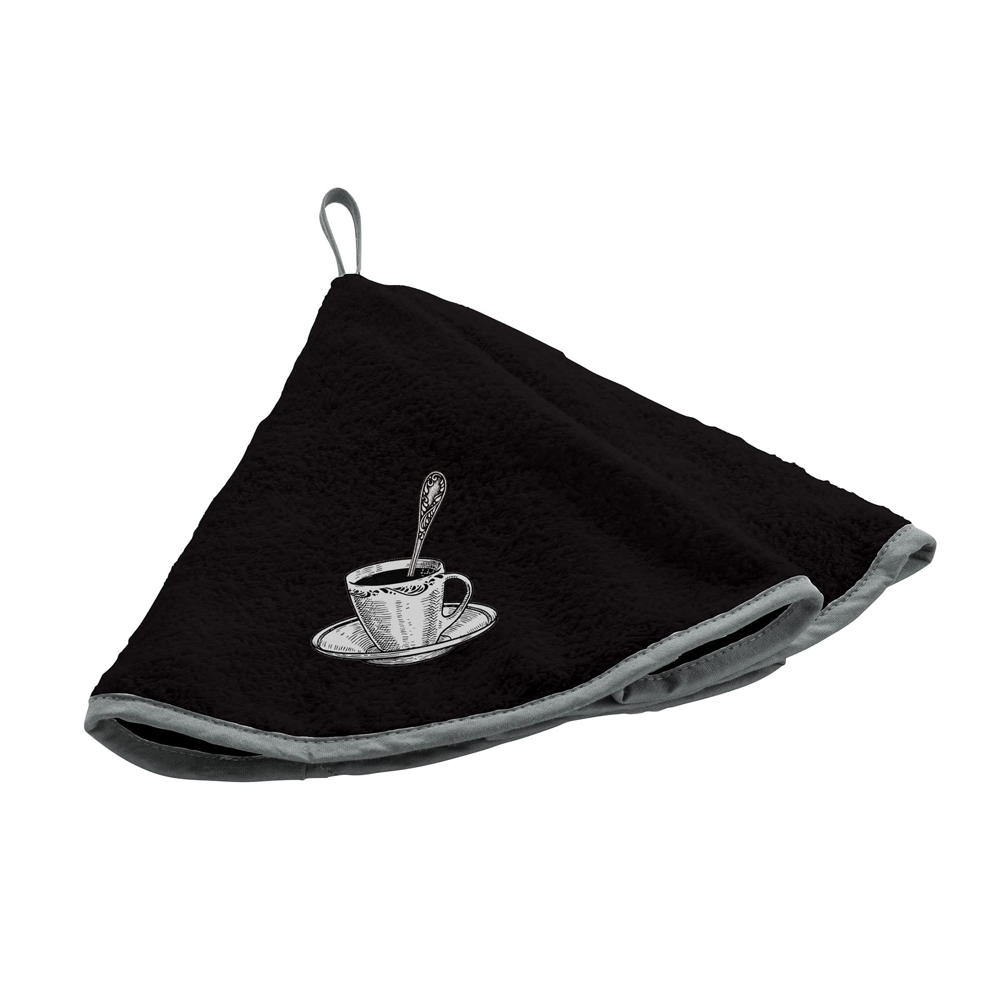 Douceur d'Intérieur, Round Hand Towel Diameter 60 cm Black Cup Embroidered Sponge