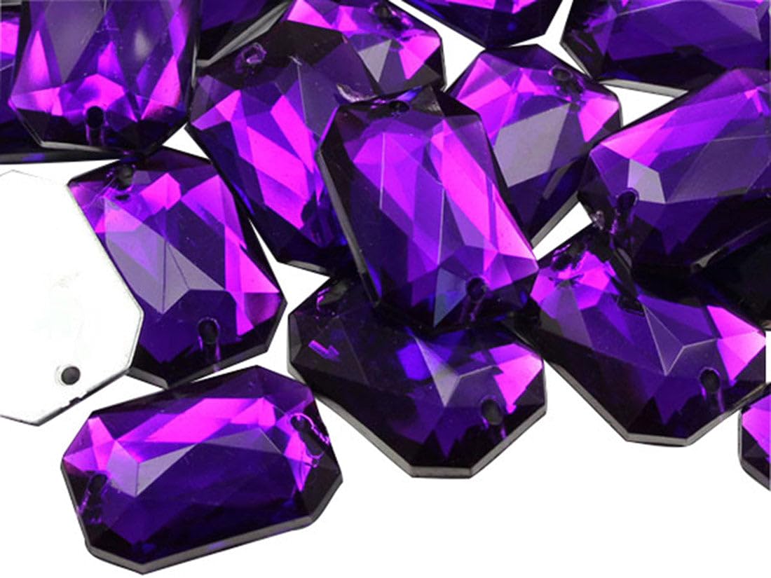 Allstarco 25x18mm Purple Amethyst CH05 Flat Back Octagon Sew On Beads for Crafts Plastic Acrylic Rhinestones with Holes for Sewing, Clothing Embelishments, Costume Cosplays 20 Pieces — image 1