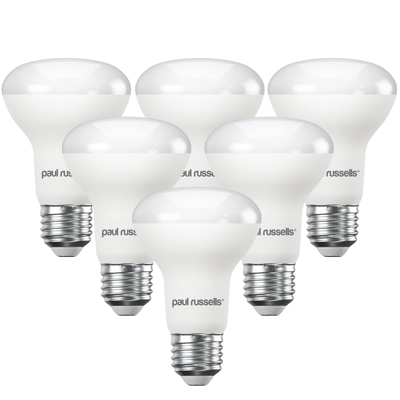 paul russells E27 Spotlight 8W LED Reflector R63 Light Edison Screw, 40w Equivalent Bulb, 710 Lumen, 2700K Warm White, Frosted 120° Beam Angle ES Energy Saving Lightbulbs, Pack of 6