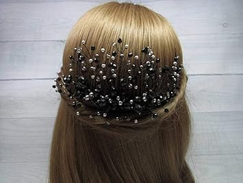 Deniferymakeup Crystal Hair Vine Black Pearl Comb Crystal Bridal