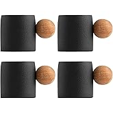 Dicmracy 2-Oz Ceramic Espresso Cups with Wood Handle, 2/4-Piece Set for Coffee, Tea, Latte - Dishwasher Safe, Multi-Color & Wood Styles, Gift & Café Use (black, Round Handle4)