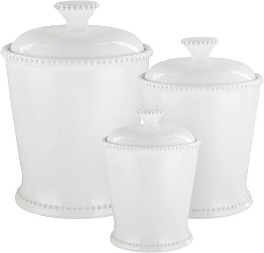 Scallop 3 Piece Ceramic Round Canister Set, White