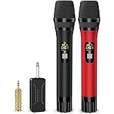 Wireless Microphones, Professional UHF Metal Dual Handheld Cordless Dynamic Mic System with Rechargeable Receiver, 1/4" Output, 160ft Range, Auto Connect for Karaoke, Party Singing, Church, Speech, DJ