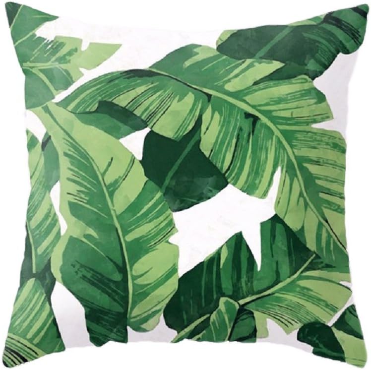 Meihuida Pillow Cases Tropical Rainforest Cushion Cover Leaf Print Pillowcases Home Bed Room Decorative Palm Tree Leaves 17.7 x 17.7 Inch