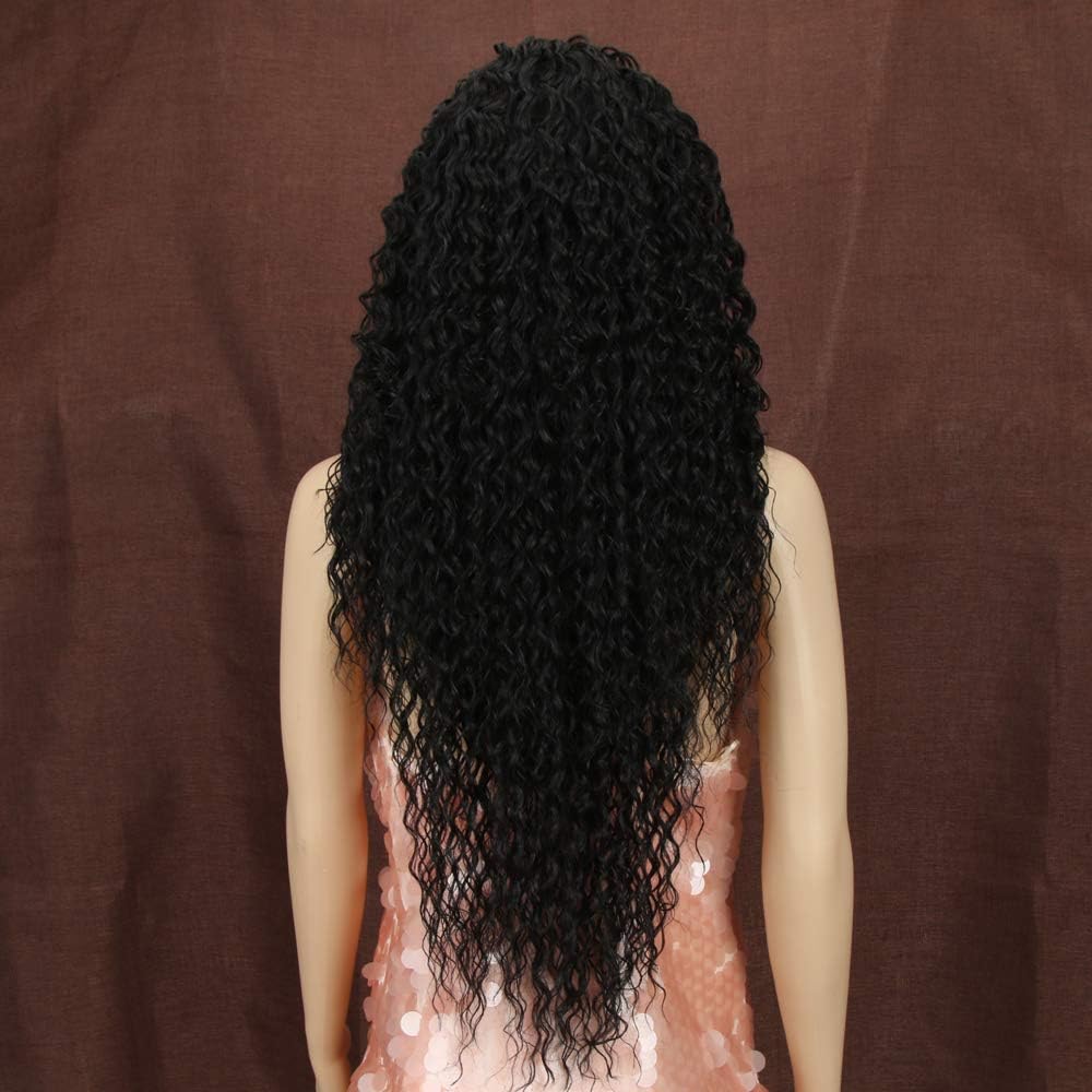 Style Icon Lace Front Wig 28 Inches Curly Synthetic Baby Hair Wigs For Women Heat Resistant Fiber, 1B - Image 5