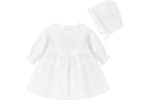 Newborn Baby Girl Christening Dress White Baptism Lace Long Sleeve Fall Wedding Dresses with Bonnet Outfit for Infant Girls 6
