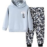 Boys 2 Piece Outfits Long Sleeve Hooded Sweatshirt Top Camouflage Sweatpants Fall Winter Clothing Set 5-10T