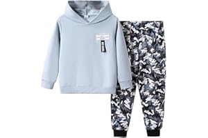 GOLLUNER Boys 2 Piece Outfits Long Sleeve Hooded Sweatshirt Top Camouflage Sweatpants Fall Winter Clothing Set 5-10T